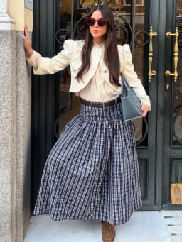 HH Woman Fashion Street Style Skirt Women Fashion Belted Plaid Midi Skirt Zipper Casual Long Skirt High Waist Chic Pleated Skirt
