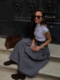 HH Woman Fashion Street Style Skirt Women Fashion Belted Plaid Midi Skirt Zipper Casual Long Skirt High Waist Chic Pleated Skirt
