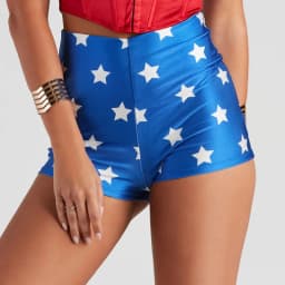 Womens Blue Star Print Mini Skirts Boy Shorts Halloween Superhero Costume Bottoms Y2k Streetwear