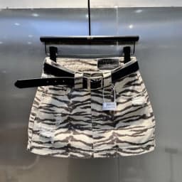 2026 Summer New Zebra Print Denim Skirt American Casual Fashion Retro High Waist Stripe Women's A-line Ripped Short Skirts