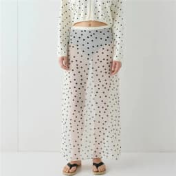 Women Summer Midi Skirts Elegant Polka Dots Print Sheer See Through Long Skirt for Beach Vacation Club Y2K Streetwear
