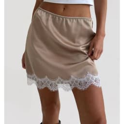 Women Vintage Lace Satin Mini Skirts Y2K Aesthetic Lace Trim Silk Slip Skirts Low Rise Bodycon Going Out Underskirt Streewear