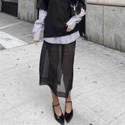 Y2K Grunge Sheer Mesh Midi Skirt Transparent See-Through Trimmed Hem Edgy Layering Skirt for Streetwear Music Festival Outfits
