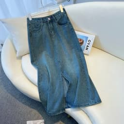 Light Blue Denim Asymmetrical High Waist Slimming Skirt for Women Summer 2023 New Style A-Line Split Skirts