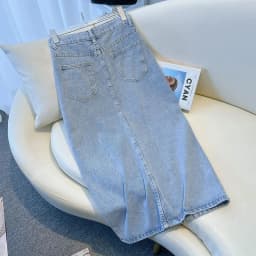 Light Blue Denim Asymmetrical High Waist Slimming Skirt for Women Summer 2023 New Style A-Line Split Skirts