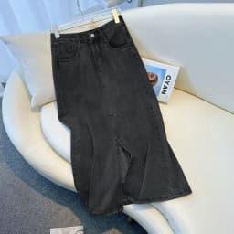 Light Blue Denim Asymmetrical High Waist Slimming Skirt for Women Summer 2023 New Style A-Line Split Skirts