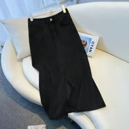 Light Blue Denim Asymmetrical High Waist Slimming Skirt for Women Summer 2023 New Style A-Line Split Skirts