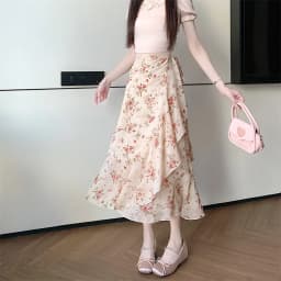 Sun Protection Floral Halter Neck Dress Women's Sweet Style Beach Skirt Asymmetrical Hemline Bell Sleeve Chiffon Wrap ar...