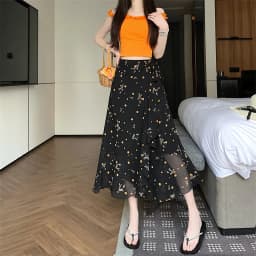 Sun Protection Floral Halter Neck Dress Women's Sweet Style Beach Skirt Asymmetrical Hemline Bell Sleeve Chiffon Wrap ar...