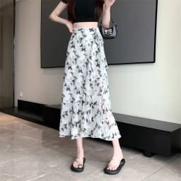 Sun Protection Floral Halter Neck Dress Women's Sweet Style Beach Skirt Asymmetrical Hemline Bell Sleeve Chiffon Wrap ar...