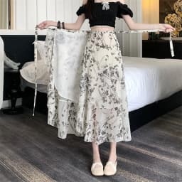 Sun Protection Floral Halter Neck Dress Women's Sweet Style Beach Skirt Asymmetrical Hemline Bell Sleeve Chiffon Wrap ar...