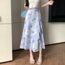 Sun Protection Floral Halter Neck Dress Women's Sweet Style Beach Skirt Asymmetrical Hemline Bell Sleeve Chiffon Wrap ar...