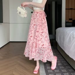 Sun Protection Floral Halter Neck Dress Women's Sweet Style Beach Skirt Asymmetrical Hemline Bell Sleeve Chiffon Wrap ar...