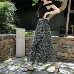 Sun Protection Floral Halter Neck Dress Women's Sweet Style Beach Skirt Asymmetrical Hemline Bell Sleeve Chiffon Wrap ar...