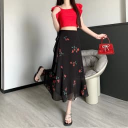 Sun Protection Floral Halter Neck Dress Women's Sweet Style Beach Skirt Asymmetrical Hemline Bell Sleeve Chiffon Wrap ar...