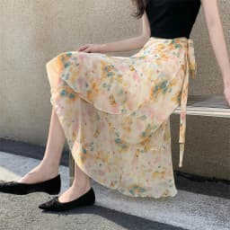 Sun Protection Floral Halter Neck Dress Women's Sweet Style Beach Skirt Asymmetrical Hemline Bell Sleeve Chiffon Wrap ar...