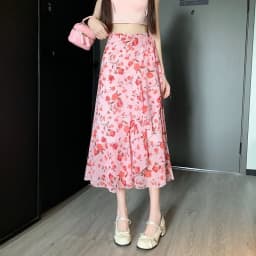 Sun Protection Floral Halter Neck Dress Women's Sweet Style Beach Skirt Asymmetrical Hemline Bell Sleeve Chiffon Wrap ar...