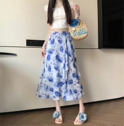 Sun Protection Floral Halter Neck Dress Women's Sweet Style Beach Skirt Asymmetrical Hemline Bell Sleeve Chiffon Wrap ar...