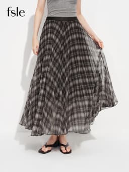 FSLE Retro Plaid Mesh A-line Skirt for Women New Spring Style for 2026 Flowing Draped Skirt Ankle-length Streetwear Citywalk Ins