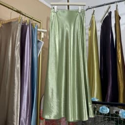 Glossy Satin Midi Skirt Women Elegant Quiet Luxury Basic Elastic-Waist Skirt