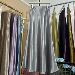 Glossy Satin Midi Skirt Women Elegant Quiet Luxury Basic Elastic-Waist Skirt