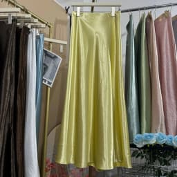 Glossy Satin Midi Skirt Women Elegant Quiet Luxury Basic Elastic-Waist Skirt