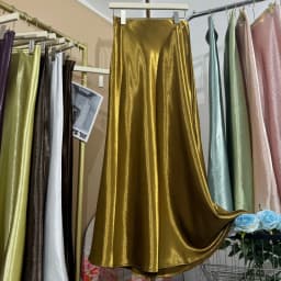 Glossy Satin Midi Skirt Women Elegant Quiet Luxury Basic Elastic-Waist Skirt