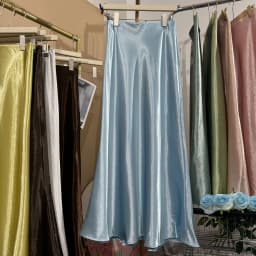 Glossy Satin Midi Skirt Women Elegant Quiet Luxury Basic Elastic-Waist Skirt