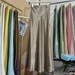 Glossy Satin Midi Skirt Women Elegant Quiet Luxury Basic Elastic-Waist Skirt
