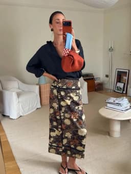 Retro Floral Print Midi Skirt For Women High Waist Wrap Side Button Straight A‑Line Casual Long Skirt Autumn Daily Bottoms 2026