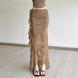 SylCue Mesh Patchwork Long Skirts Women Elastic Waist Solid Ruched Ruffles Tassel Street Fashion Elegant Style Skinny Outfits