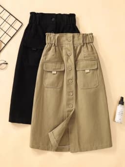 Khaki Workwear A-Line Skirt for Women Spring Autumn plus Size High Waist Midi Pure Color Commute Style 2025 New Arrival