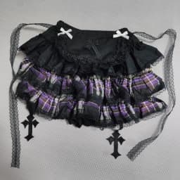 Japanese Style Gothic Plaid Mini Skirt Women Y2K Harajuku Lace Punk Ball Gown Kawaii Cake Skirts Hot Girl Party Fashion Skirt