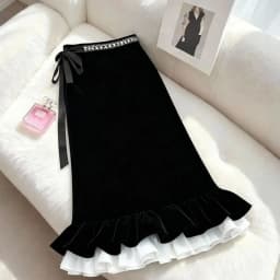 Retro High Waisted Black Velvet Skirt for Women Autumn Winter Fishtail Skirts Harajuku Vintage Юбки Юбка Jupe