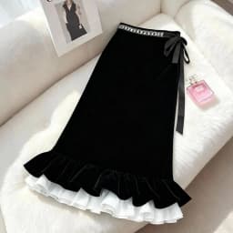Retro High Waisted Black Velvet Skirt for Women Autumn Winter Fishtail Skirts Harajuku Vintage Юбки Юбка Jupe
