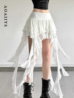 Aoaiiys White Skirts Women Irregular Ruffled Lace Mini Skirt Fashion French High Waisted A-Line Skirts Summer New Female Skirts
