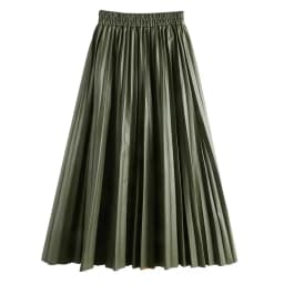Black PU-leather Pleated Skirt New Women High Waist Fashionable All-match A-Line mi-long Skirt Female