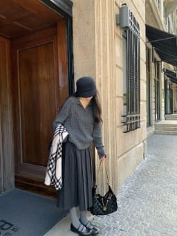 Deep Grey Suit Style A-Line Midi Skirt Women's Autumn Winter High Waist Polyester Fiber Casual High Waist Pleated Skirt