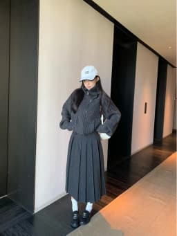 Deep Grey Suit Style A-Line Midi Skirt Women's Autumn Winter High Waist Polyester Fiber Casual High Waist Pleated Skirt