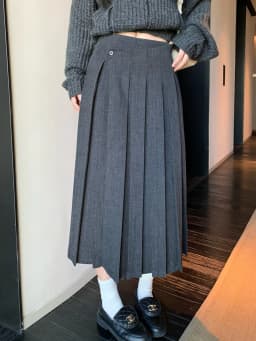 Deep Grey Suit Style A-Line Midi Skirt Women's Autumn Winter High Waist Polyester Fiber Casual High Waist Pleated Skirt