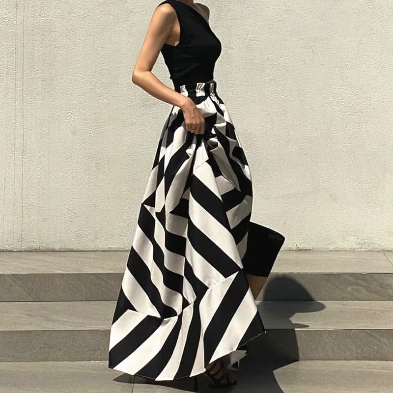 Vintage Maxi Skirt Midi Long s for Women Korean Style Falda Larga Irregular Striped Goth Mujer Moda 2026 New