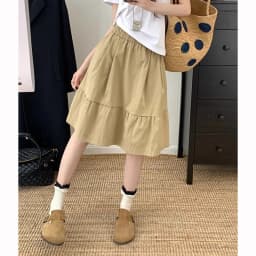 Summer Girls Chic Baggy A-line Skirts Female Korean Designer High Waist Skirts Women Fashion Classic Solid Mid-Long Dress