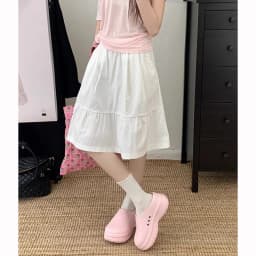 Summer Girls Chic Baggy A-line Skirts Female Korean Designer High Waist Skirts Women Fashion Classic Solid Mid-Long Dress