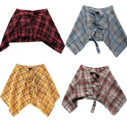 Unisex Layered A Line Wrap Skirt Hiphop Street Dance Checkered Hip Scarf Tie Up Asymmetrical Overskirt Shirt Extender