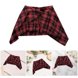 Unisex Layered A Line Wrap Skirt Hiphop Street Dance Checkered Hip Scarf Tie Up Asymmetrical Overskirt Shirt Extender