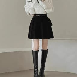 Autumn Winter Knitted Pleated Skirts Women Korean Fashion High Waist A-Line Skirts Ladies Elegant Streetwear Gray Mini Skirt