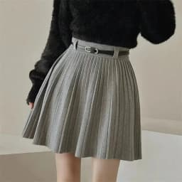 Autumn Winter Knitted Pleated Skirts Women Korean Fashion High Waist A-Line Skirts Ladies Elegant Streetwear Gray Mini Skirt