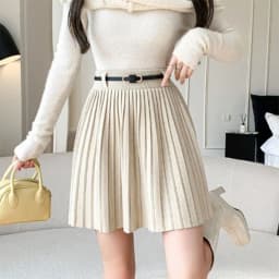 Autumn Winter Knitted Pleated Skirts Women Korean Fashion High Waist A-Line Skirts Ladies Elegant Streetwear Gray Mini Skirt