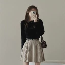 Autumn Winter Knitted Pleated Skirts Women Korean Fashion High Waist A-Line Skirts Ladies Elegant Streetwear Gray Mini Skirt