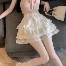 Short skirt white lace cake skirt female summer high waist thin a line skirt princess puffy